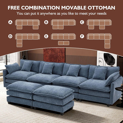 111.4 In. L-Shaped Modern Sofa Modular Cloud Sofa Ottoman 4-Seater Chenille Deep Seat Sofa