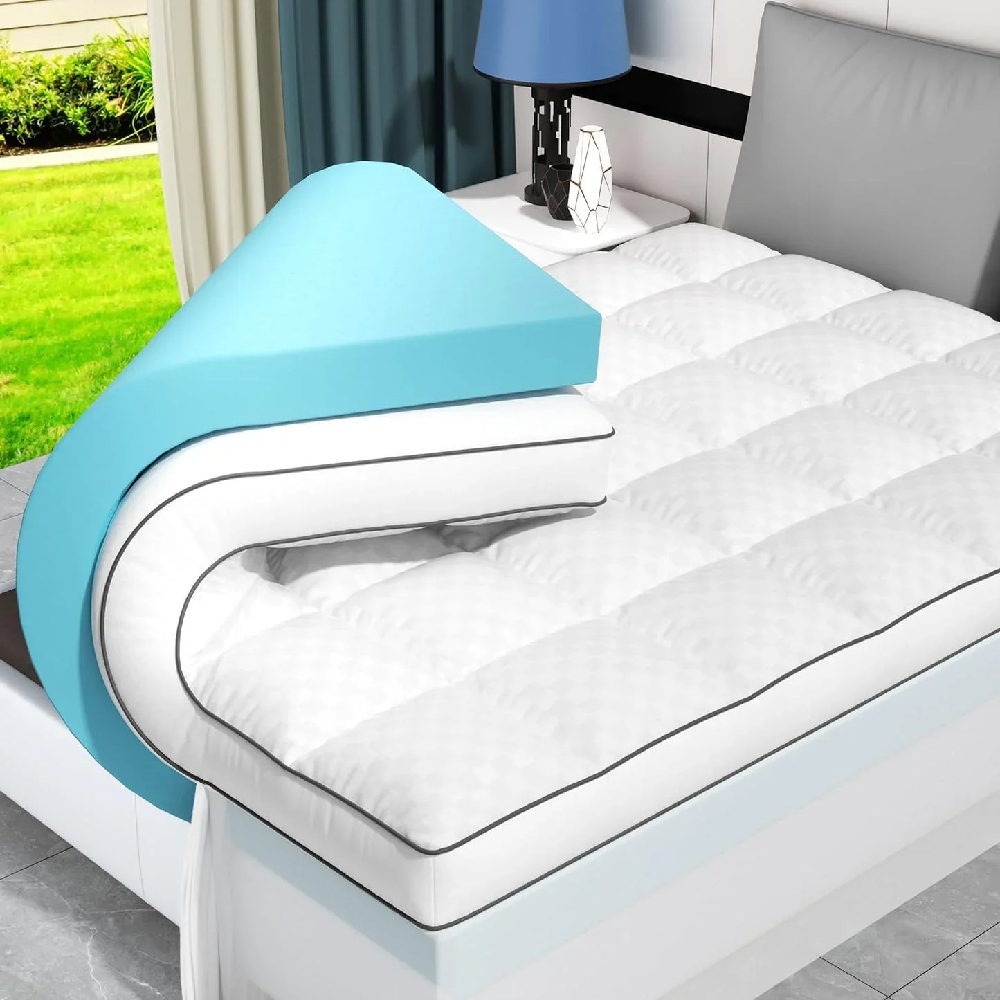 Queen Size Dual Layer 4 In. Memory Foam Mattress Topper For Pressure Relief