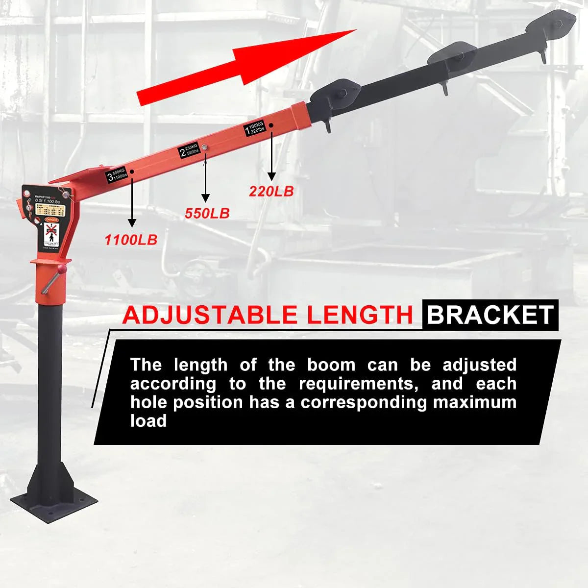 1100lb Folding Dismountable Household Hoist Truck Crane With Electric Hoist, 110V, 880lb Pulling Force, Jib Cranes For Factory, Warehouse