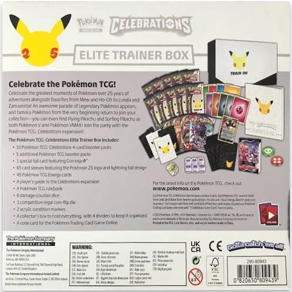 Pokemon Celebrations Elite Trainer Box With 10 Booster Packs, Greninja Foil Card, 65 Sleeves And Energy Cards