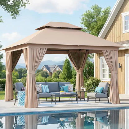 Aoxun Outdoor Gazebo For Patio 10x12, Metal Frame Canopy With Double Roofs