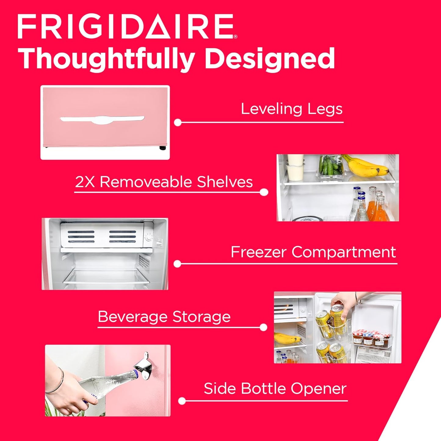 Frigidaire Retro Bar Fridge 3.2 Cu. Ft., Pink/Coral, Compact With Bottle Opener, Adjustable Thermostat And Shelves