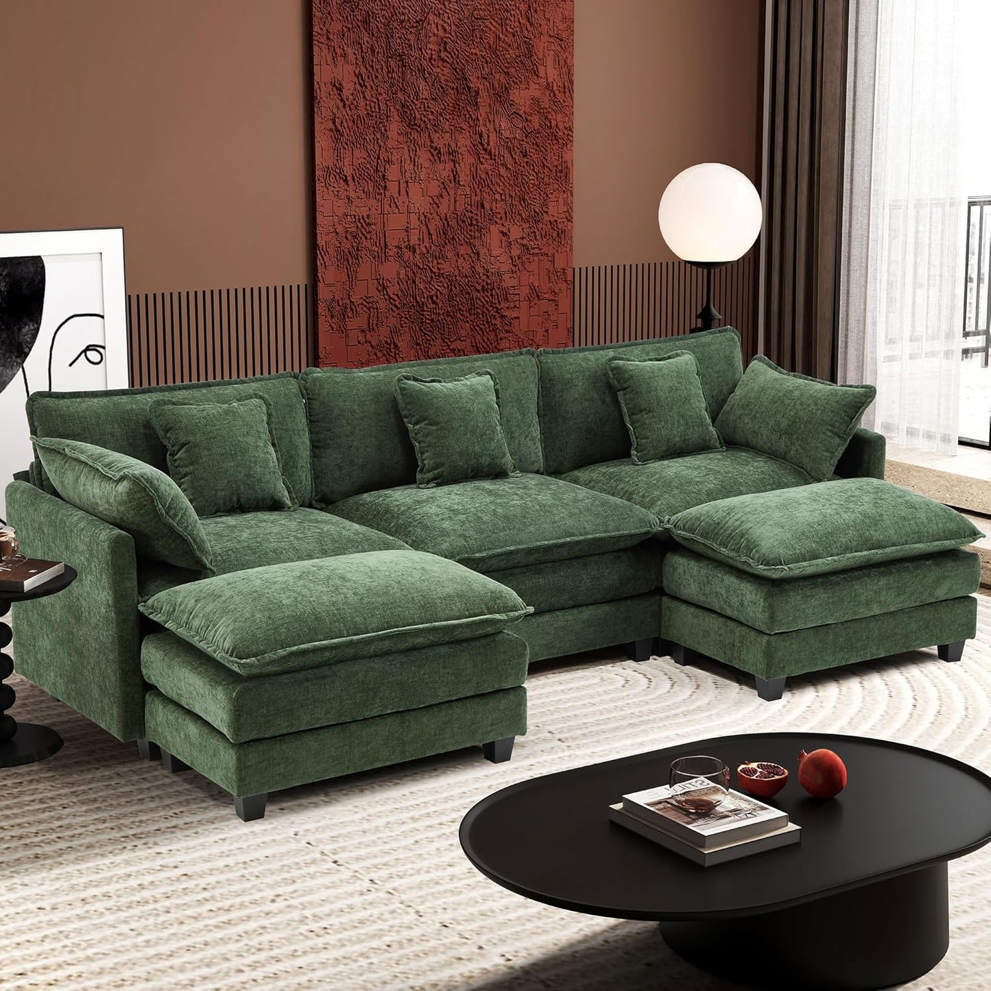 Ihanherry 146 In. U-Shaped Modern Sofa Modular Sectional Cloud Couch With 2 Ottoman