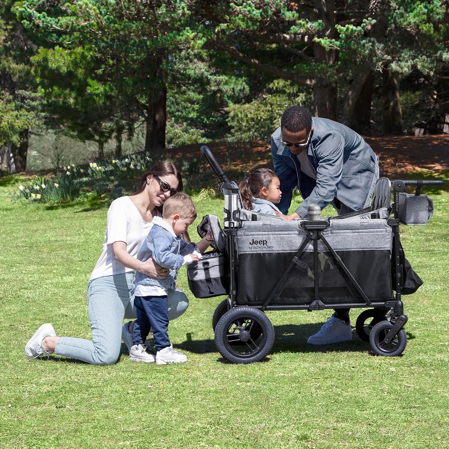 Jeep Wrangler Deluxe 4 Seater Stroller Wagon By Delta Children- Premium Quad Stroller Wagon For 4 Kids