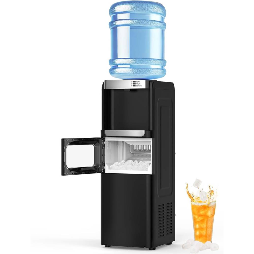 Top Loading Water Dispenser With Ice Maker, Hot And Cold, 5 Gallon, Child Lock, Black