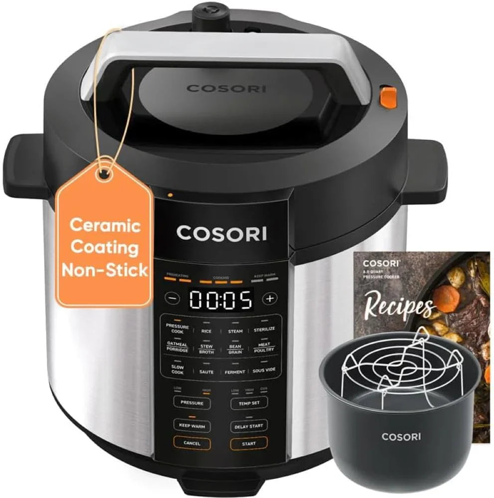 Cosori Pressure Cooker 6QT, Stainless Steel, 9-in-1 Multi Cooker, 12 Safety Features