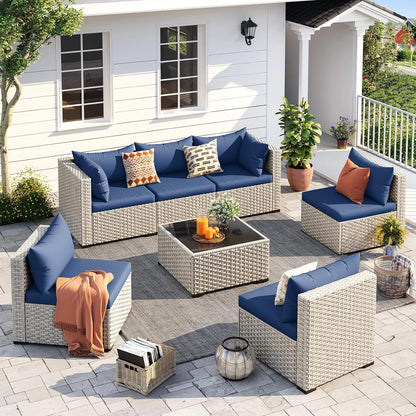 Udpatio Outdoor Patio Furniture Set 7-Piece PE Wicker Sectional Sofa Outdoor Conversation Set