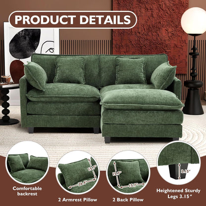 111.4 In. L-Shaped Modern Sofa Modular Cloud Sofa Ottoman 4-Seater Chenille Deep Seat Sofa