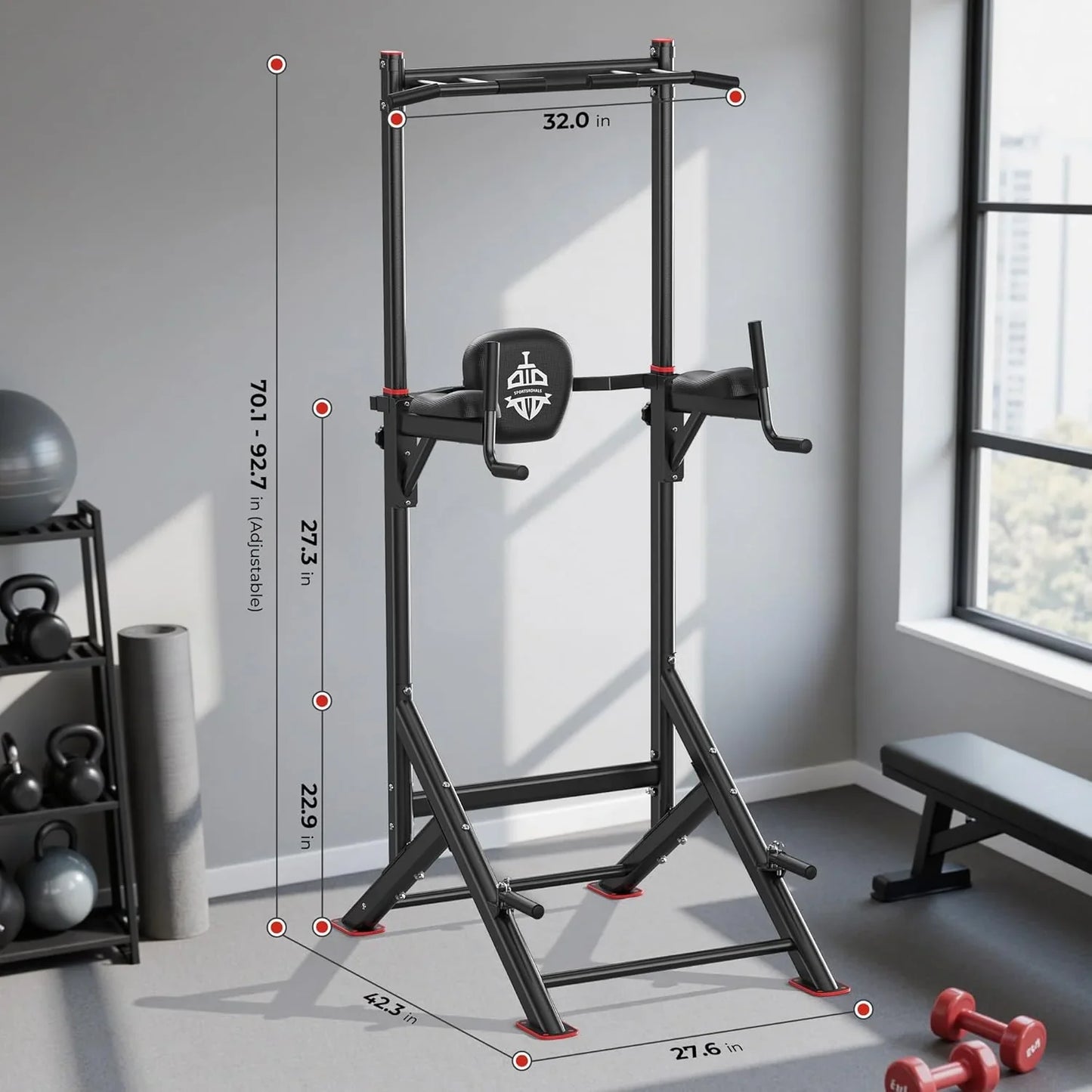 Sportsroyals Power Tower Pulp Up Bar Station, 450 Lbs Stable Suspended Immersion Tilt Station