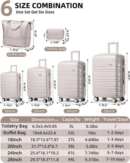 6-piece Luggage Set, Expandable Hardshell Suitcase Set With Spinner Wheels, Lightweight Rolling Luggage Set