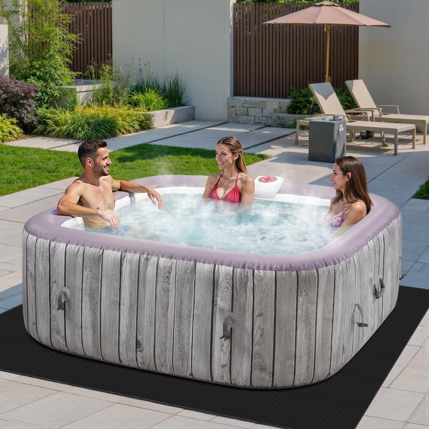 4-6 Person Inflatable Hot Tub, Portable Outdoor Spa With 130 Air Jets, Circulation Heating