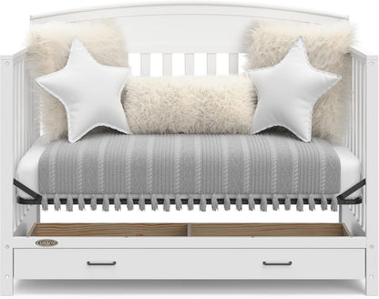 5-in-1 Convertible Baby Bed, With Drawers, White- Green Guardian Gold Certification, Built-In Baby Bed Storage Drawer, Convertible To Toddler Bed