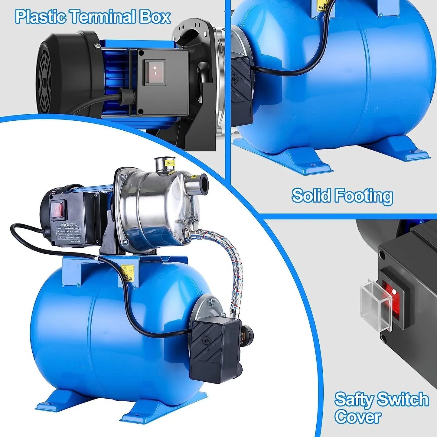 1.6HP Shallow Well Pump With Pressure Tank 1268 Gph Stainless Steel Jet Pump Transfer Drainage Booster Pump Garden Sprinkler System Water Pump