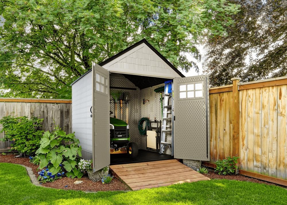 Rubbermaid Resin Outdoor Storage Shed With Floor Weather Resistant Gray Organization For Home