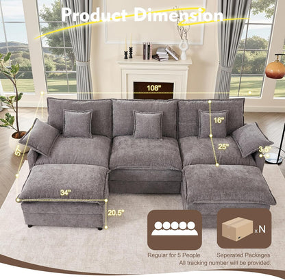 108 In. U Shape Sofa Sectional Sofa Comfortable Cloud Sofa With Removable Footstool