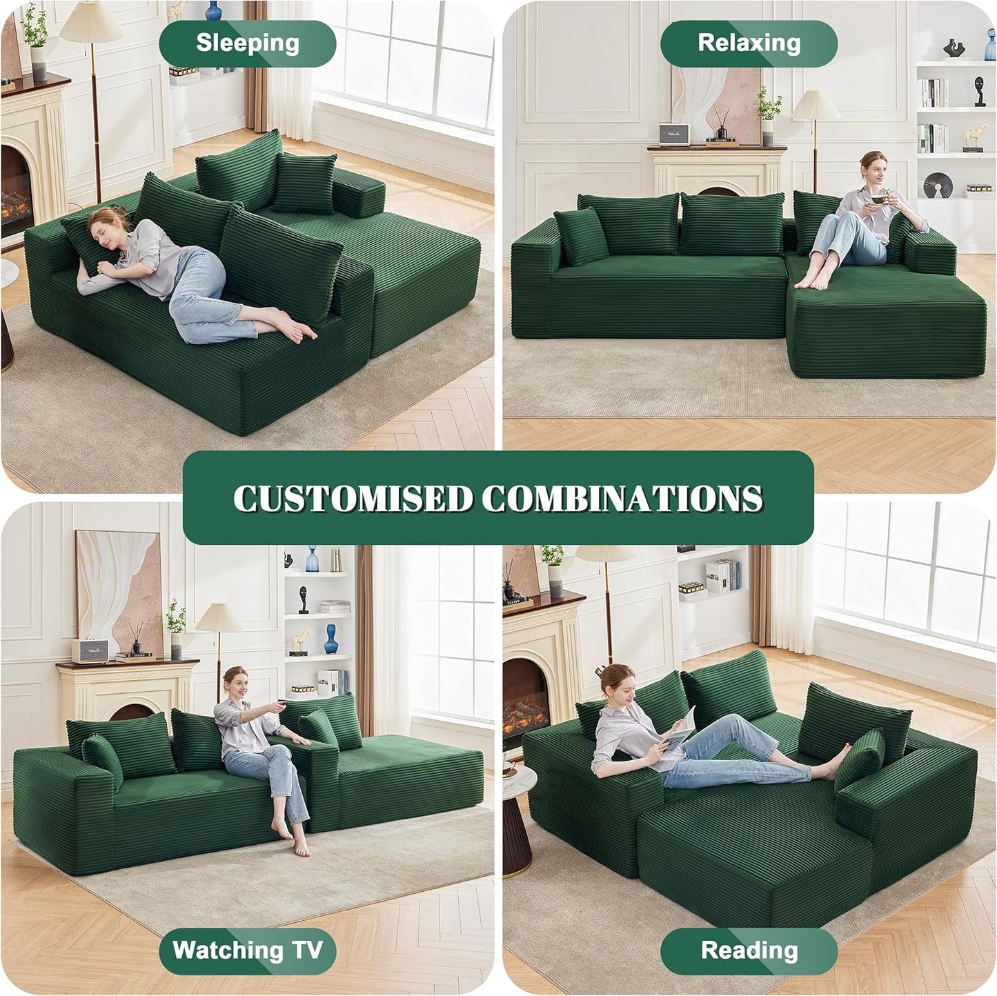110 Cloud Sectional Couch, Boneless Sofa For Living Room Modular Sectional Sofa With Deep Seat