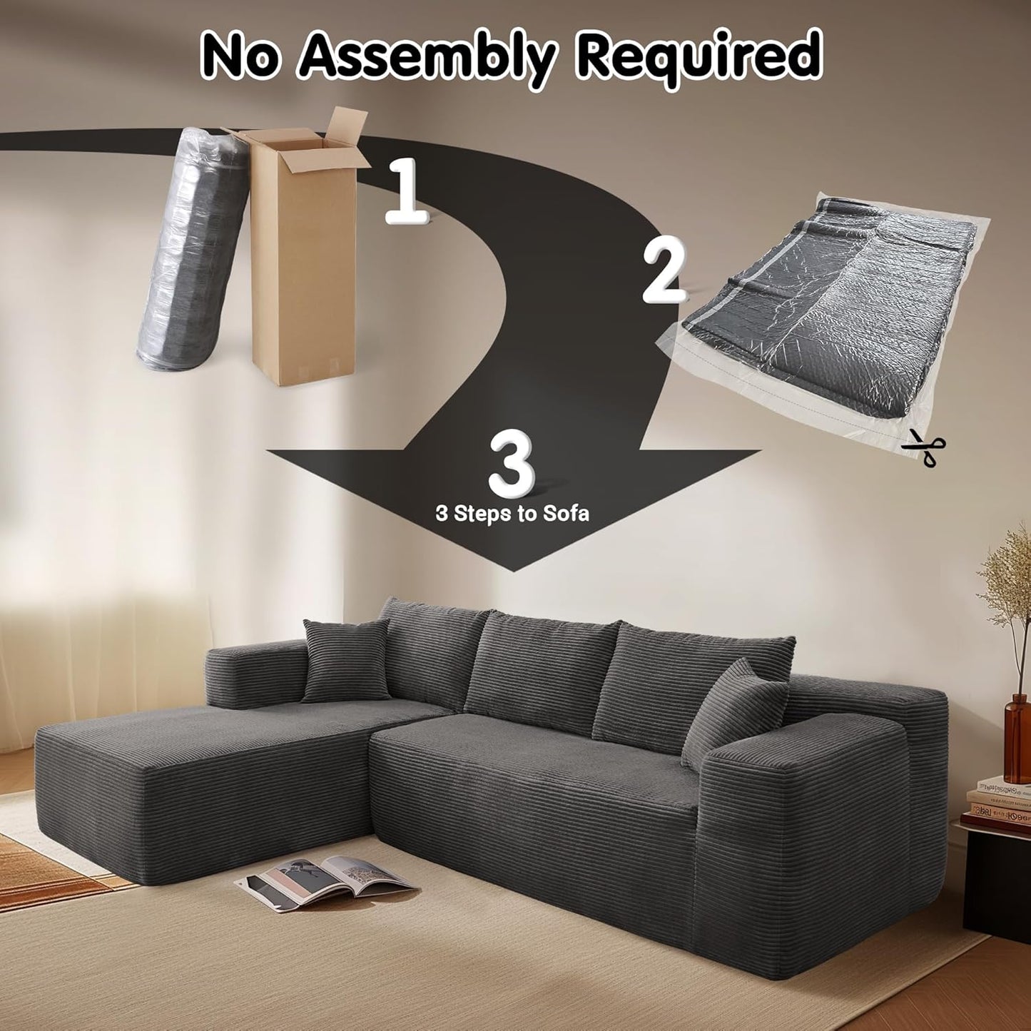 Ovios 104 In. Cloud Sectional Couch With L-Shape Chaise, Modern Modular Sofa With Deep Seat, Upholstered Couches For Living Room Bedroom