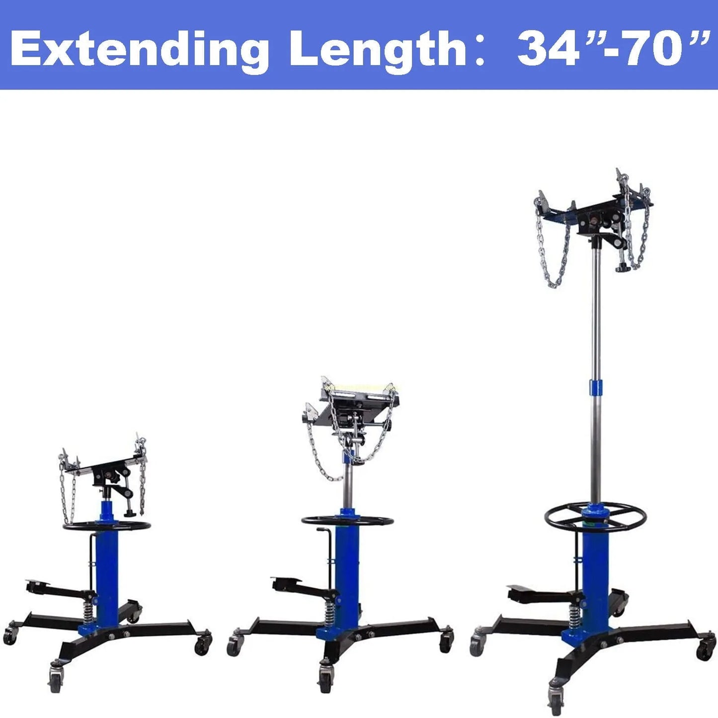 1660 Pounds Hydraulic Car Transmission Jack Vertical Lift With 360 Degree Swivel Wheel Pedal, Blue,33 In.-70 In., 0.75Ton