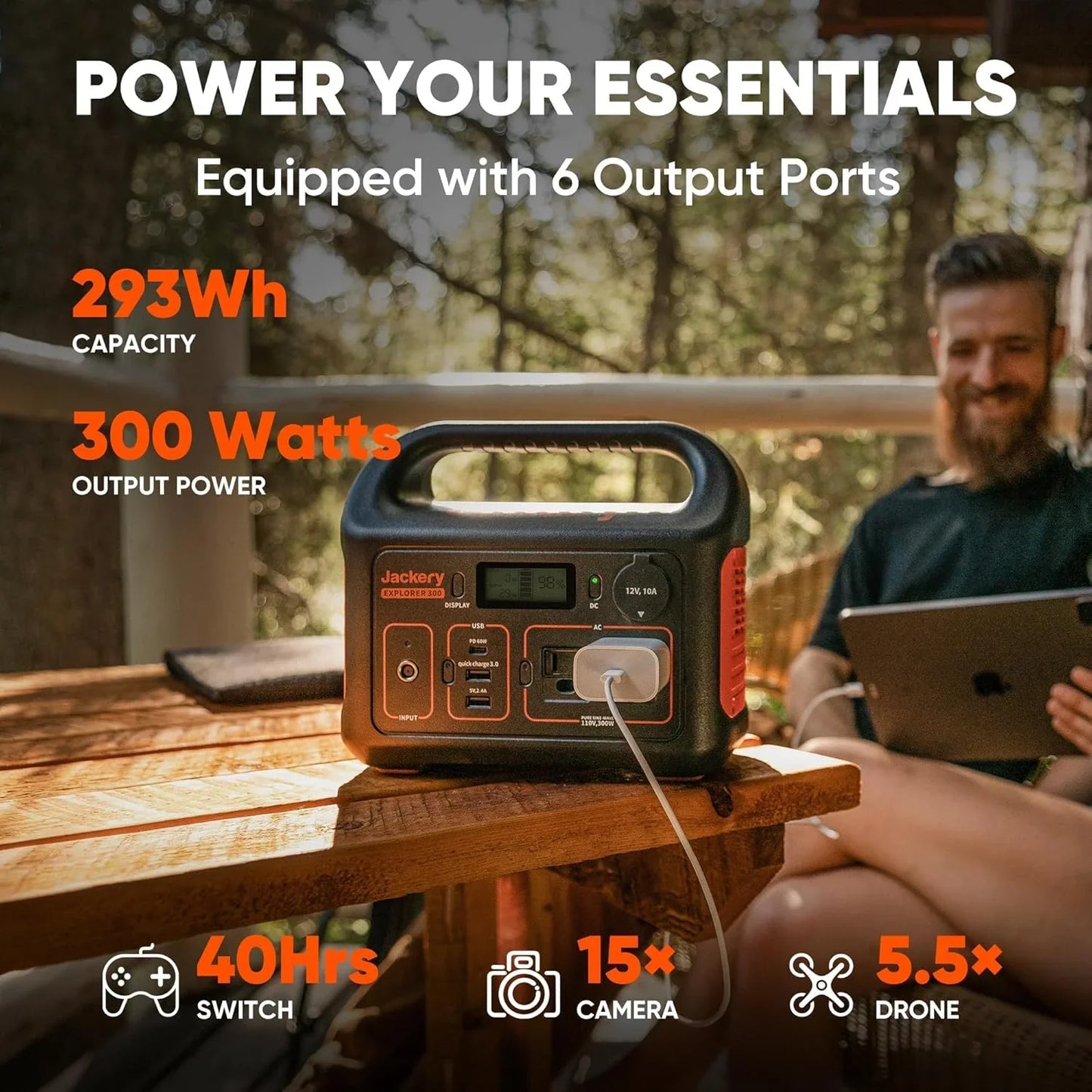 Portable Power Station Explorer 300, 293Wh Backup Lithium Battery, Solar Generator For Outdoors Camping Travel Hunting Blackout, Solar Panel Optional