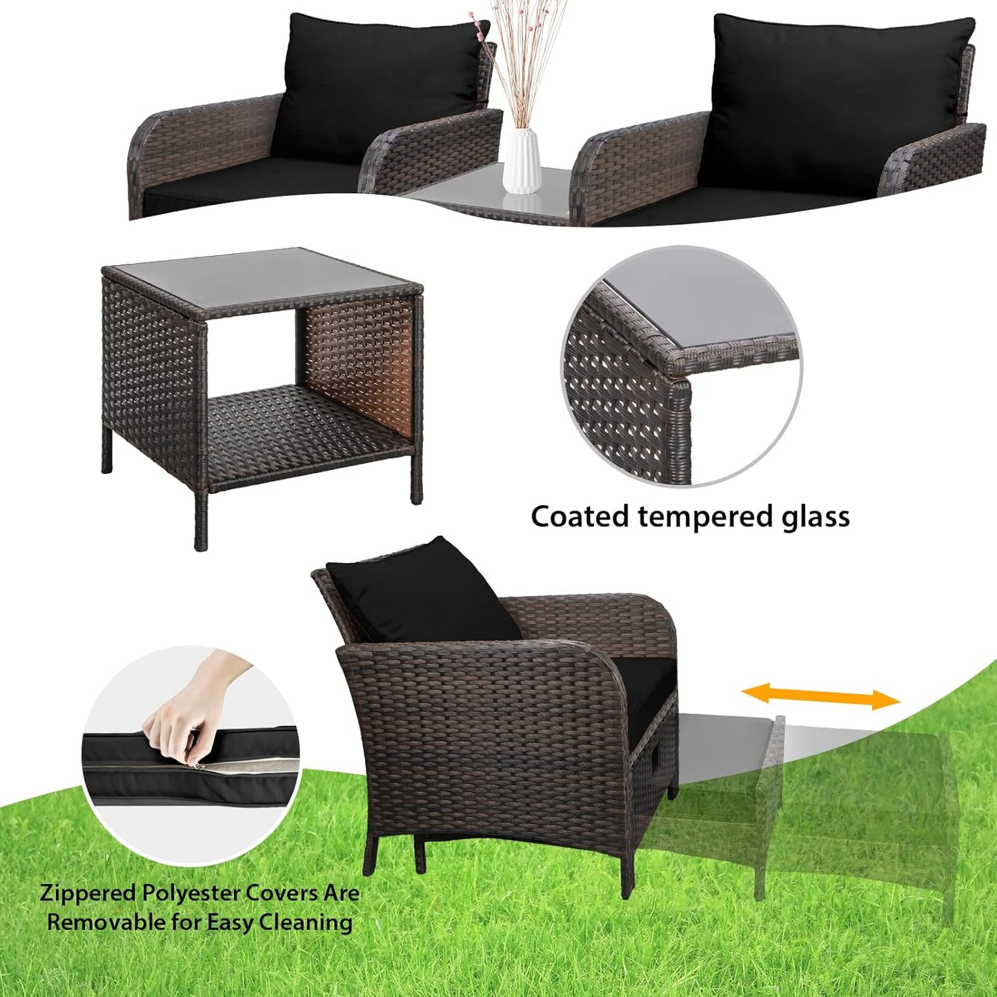Leveleve Balcony Furniture 5 Piece Patio Conversation Set
