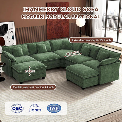 Ihanherry 146 In. U-Shaped Modern Sofa Modular Sectional Cloud Couch With 2 Ottoman