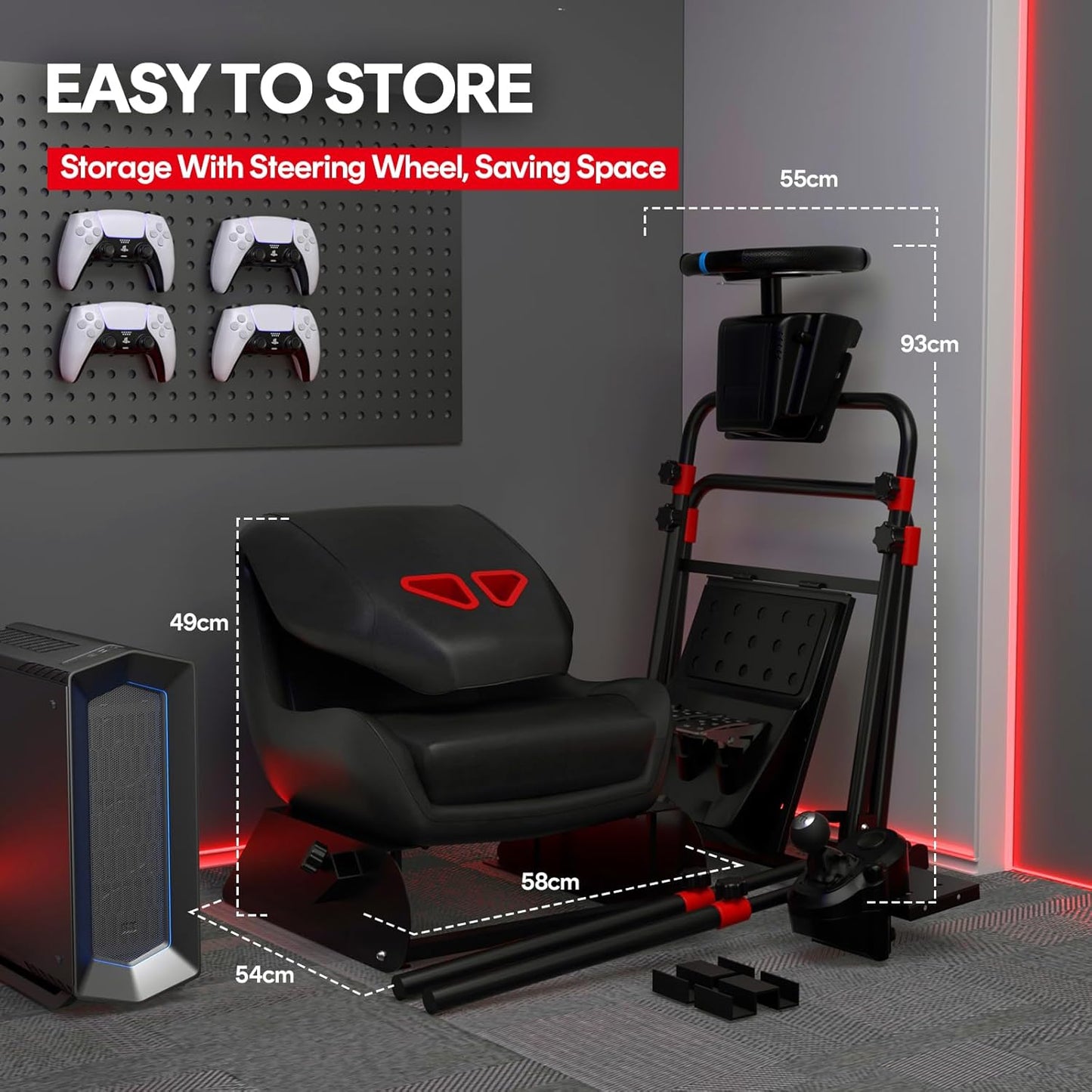 Racgting Racing Simulator Cockpit, Foldable Seat, Logitech/Thrustmaster