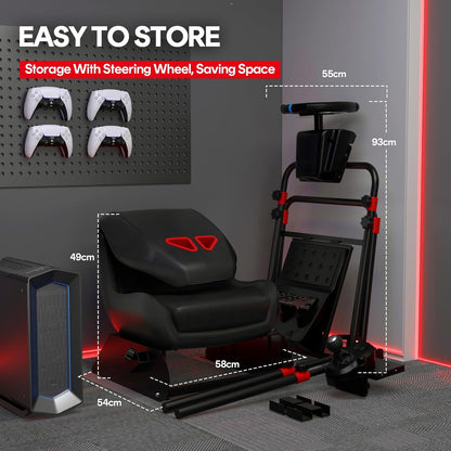 Racgting Racing Simulator Cockpit, Foldable Seat, Logitech/Thrustmaster