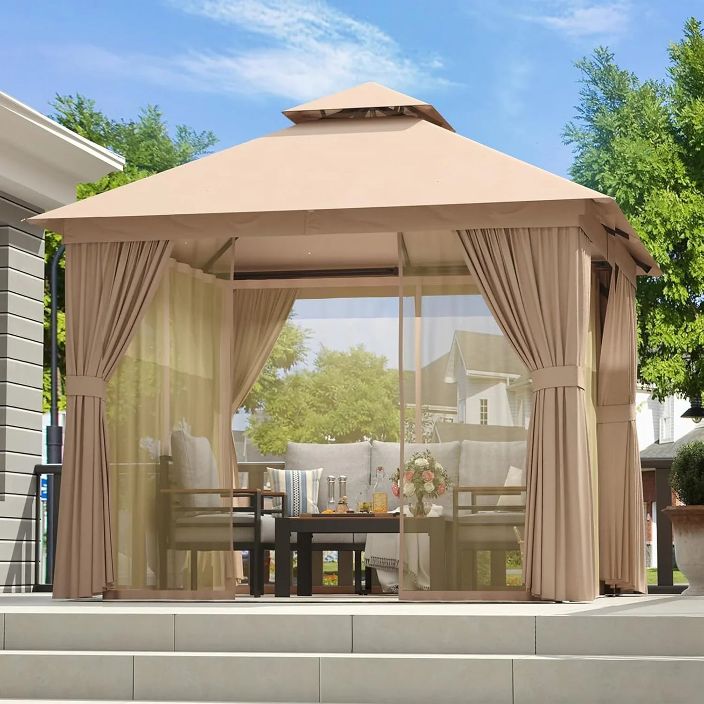 Aoxun Outdoor Gazebo For Patio 10x12, Metal Frame Canopy With Double Roofs