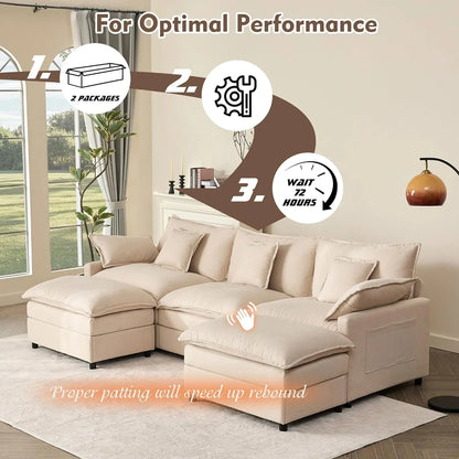 108 In. U Shape Sofa Sectional Sofa Comfortable Cloud Sofa With Removable Footstool