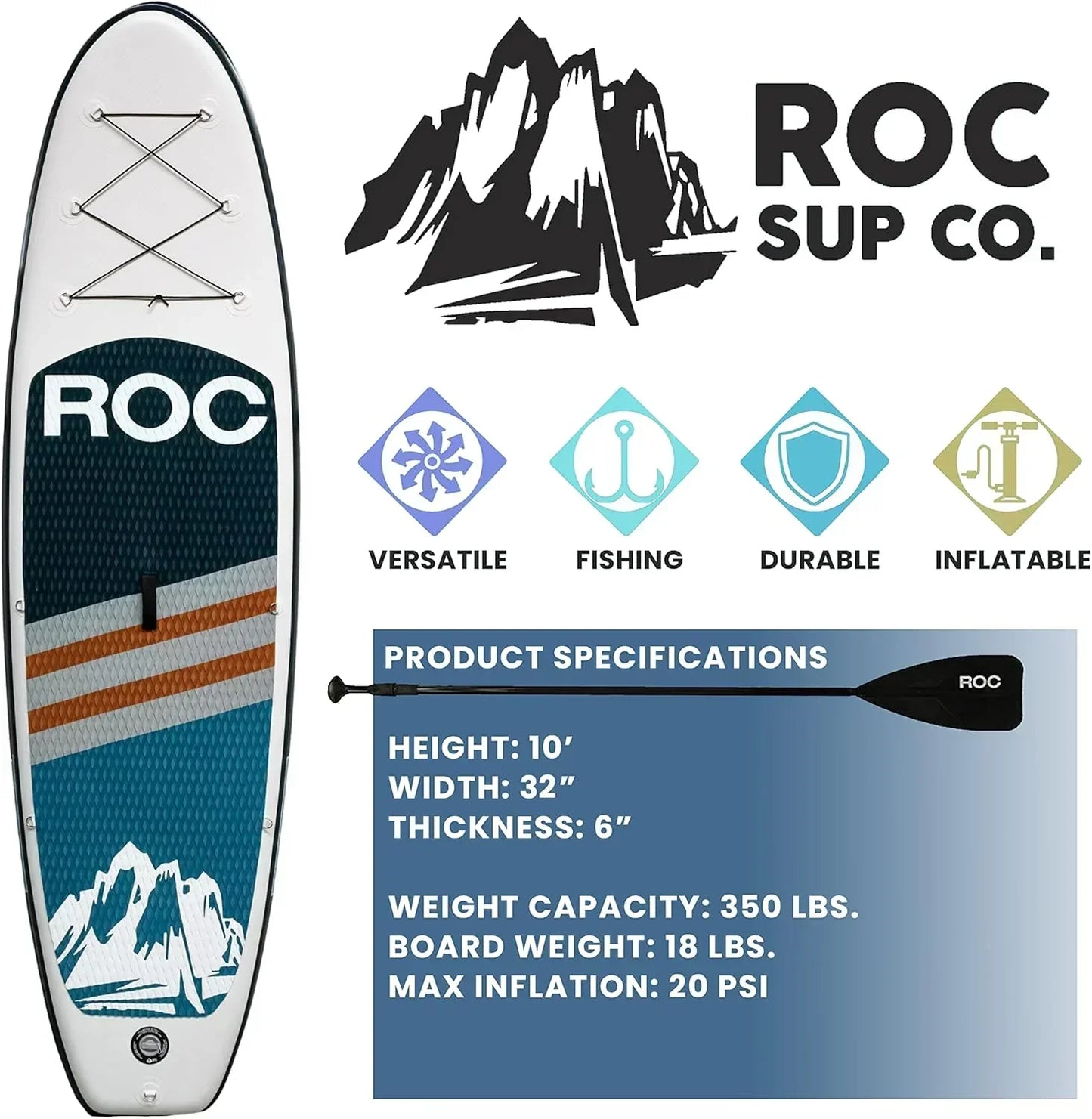 Roc Inflatable Stand-Up Paddle Board Sup Paddle Board Accessories Anti-Slip Comfortable Deck