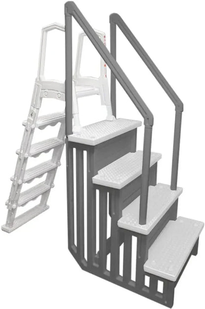 Select Anti-Slip in-Pool Steps, Gray, For Above Ground Swimming Pools, Can Mount To Decks 48 In. To 54 In. H, Safety Stairs Capacity Up To 300 Lbs