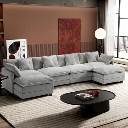 Ihanherry 146 In. U-Shaped Modern Sofa Modular Sectional Cloud Couch With 2 Ottoman