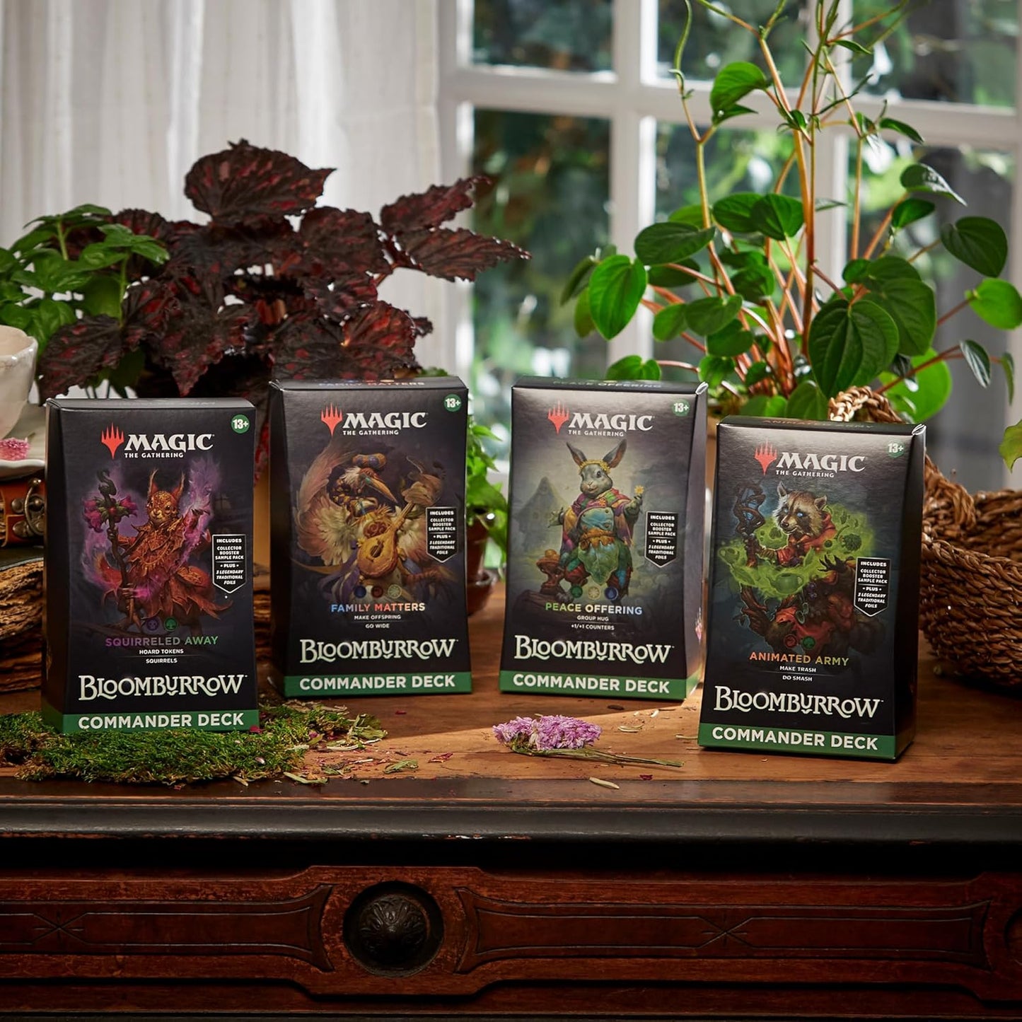Magic, The Gathering Bloomburrow Commander Deck Bundle, Includes All 4 Decks, Animated Army Family Matters Peace Offering And Squirreled Away