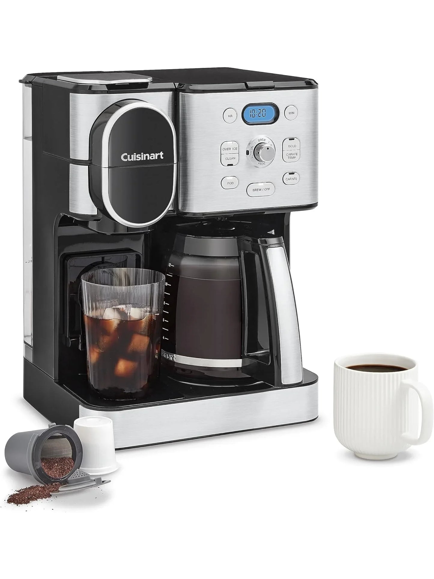 Cuisinart Coffee Maker, 12 Cup Glass Carafe, Automatic Hot And Iced Coffee Maker, Single Server Brewer, Stainless Steel, Ss 16