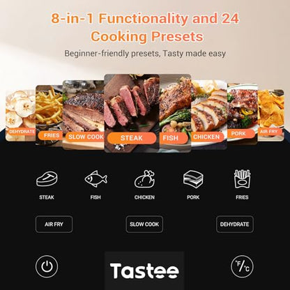 Tastee Ceramic Air Fryer, 8-in-1 Compact 5.5QT AirFryers, 450 F Digital Air Fryer Dehydrator With Smart Probe, 24 Presets One Touch Cooking