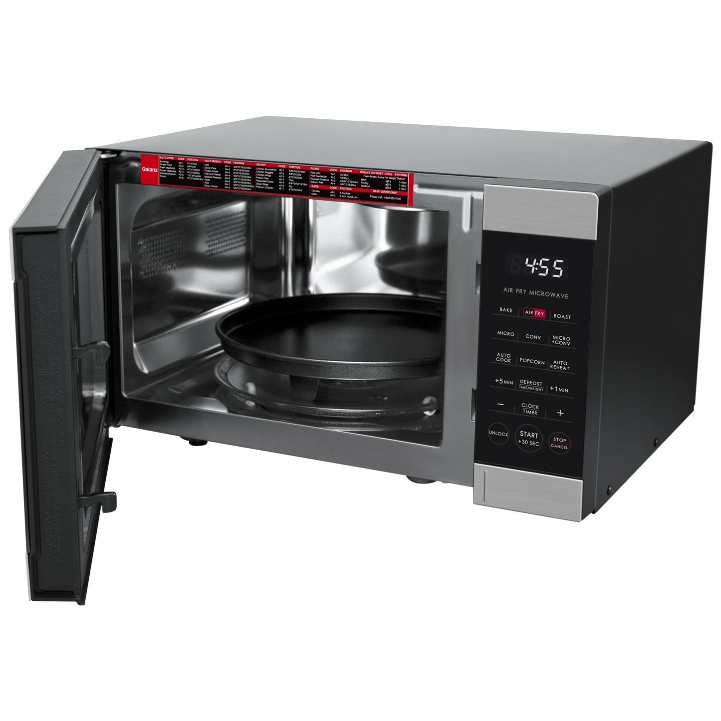 Galanz 3-in-1 Air Fry Microwave Oven, 0.9 Cu. Ft., 900W, Stainless Steel, Convection And Air Fry Technology