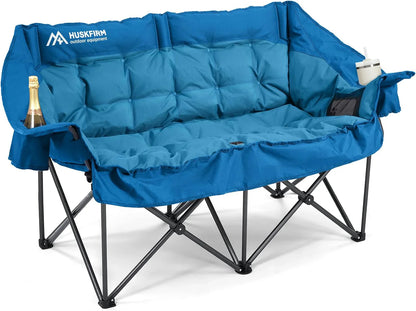 Double Camping Chairs Padded Loveseat Chair For 2 Person- Heavy Duty Oversized Camping Couch For Adults Outdoor Lawn Beach- Portable Folding