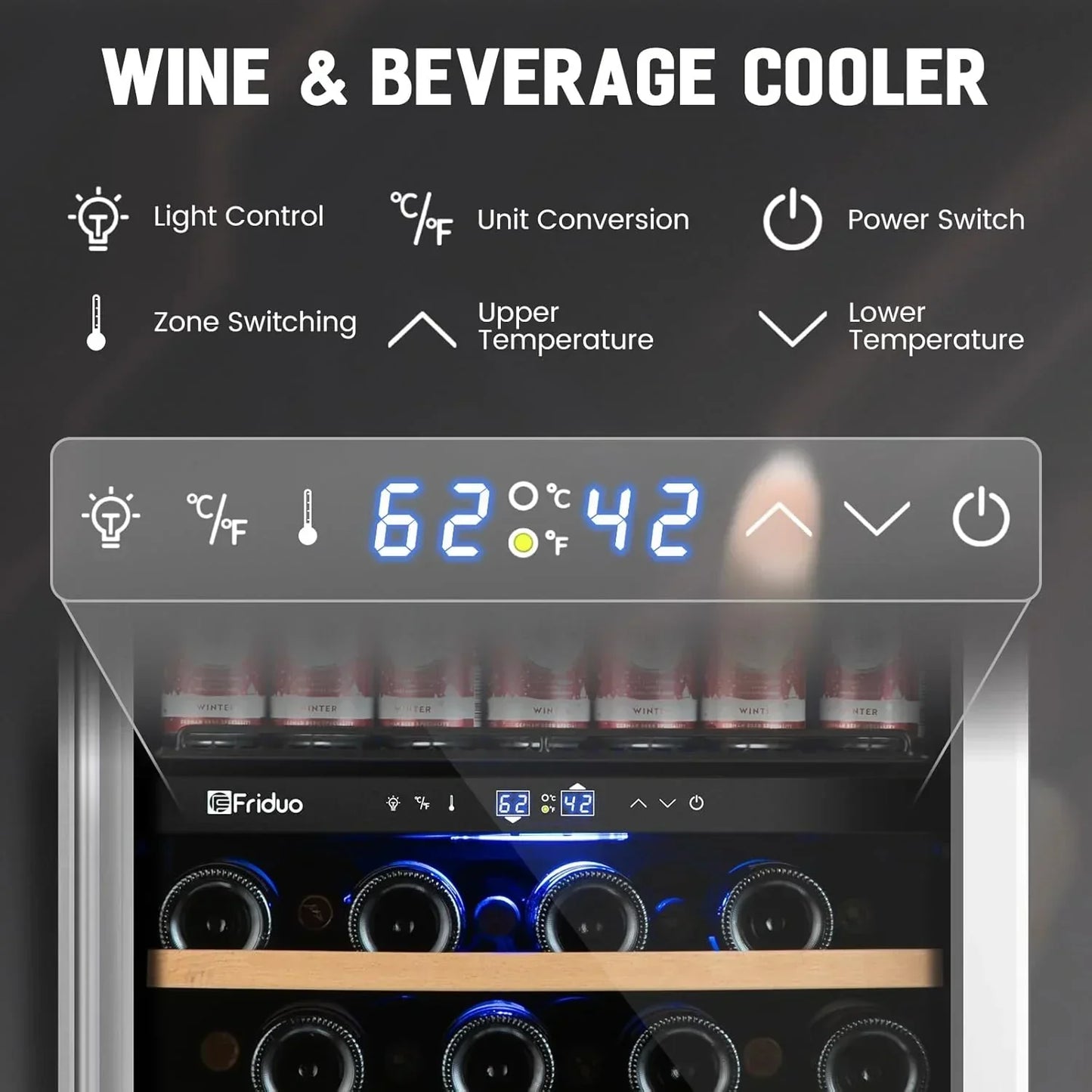 24 In. Dual Zone Beverage Refrigerator 30 Bottles 82 Cans Wine Fridge Built-In Or Freestanding