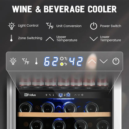 24 In. Dual Zone Beverage Refrigerator 30 Bottles 82 Cans Wine Fridge Built-In Or Freestanding