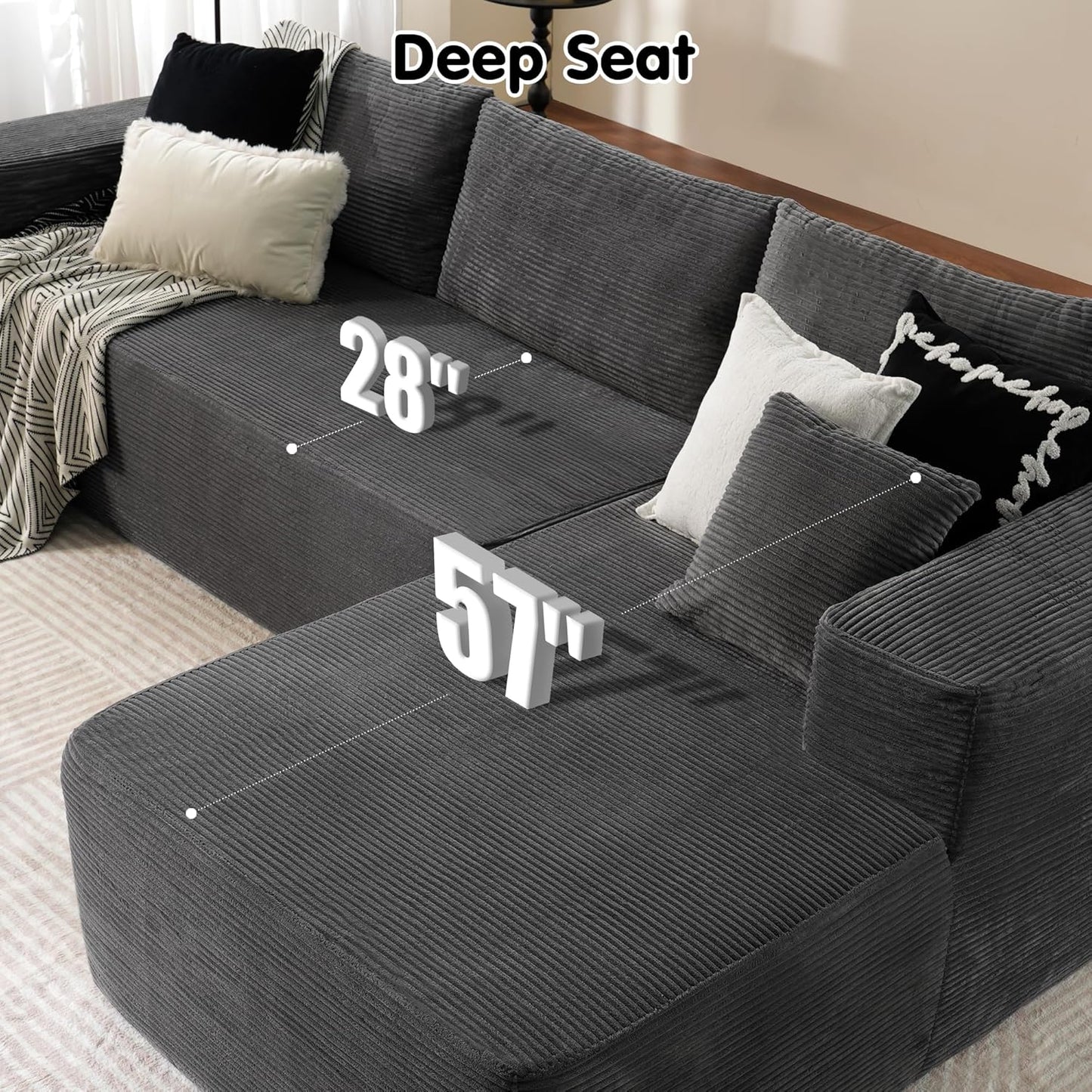 Ovios 104 In. Cloud Sectional Couch With L-Shape Chaise, Modern Modular Sofa With Deep Seat, Upholstered Couches For Living Room Bedroom