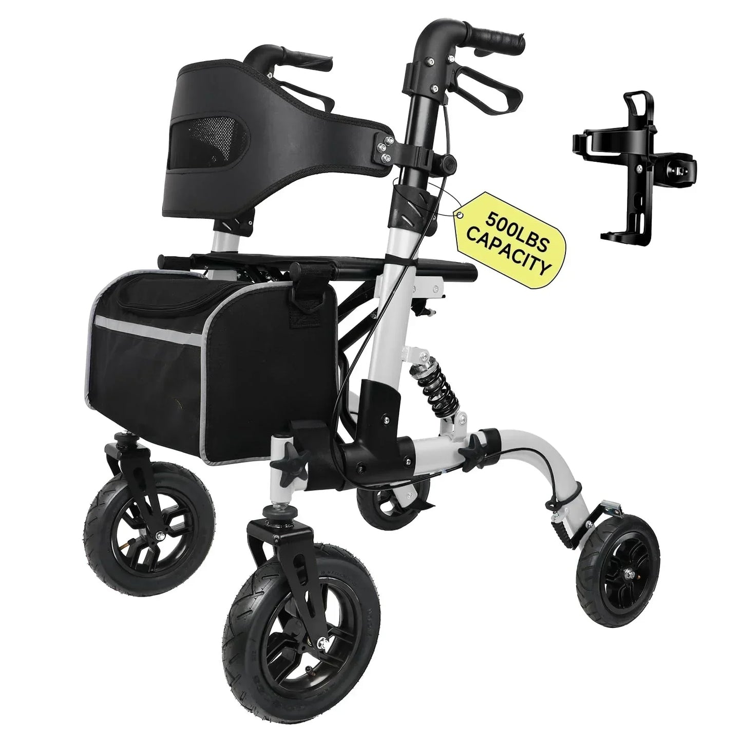 500lbs Walkers For Seniors Foldable Heavy Duty Tall Walker With Seat 10 In. Front Rubber Wheels
