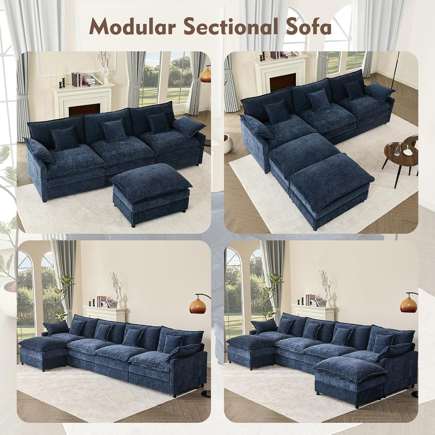 108 In. U Shape Sofa Sectional Sofa Comfortable Cloud Sofa With Removable Footstool