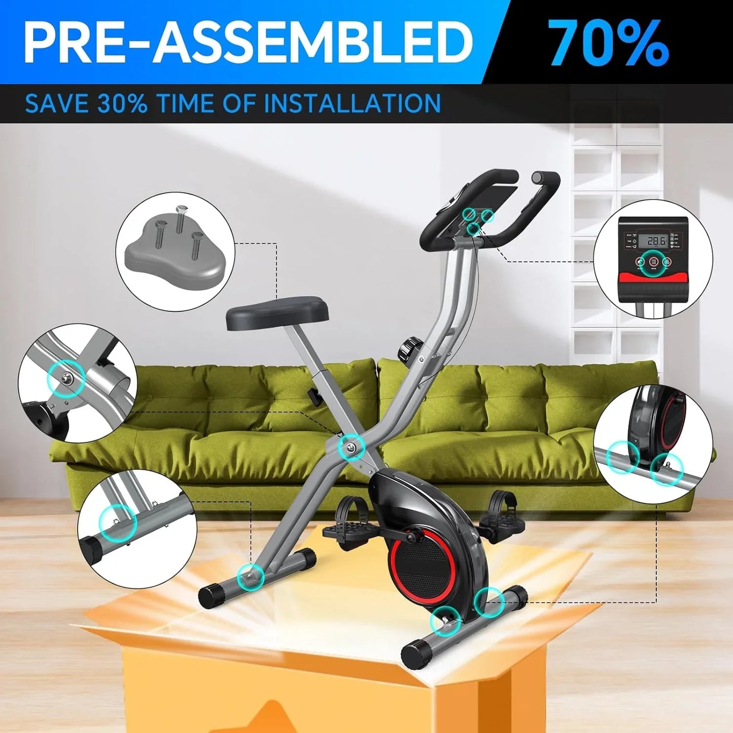 Foldable Exercise Bike Stationary Bikes For Home, 5-in-1 Indoor Workout Bike, Cycling Bike With 16-Level Quiet Magnetic Resistance