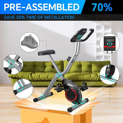 Foldable Exercise Bike Stationary Bikes For Home, 5-in-1 Indoor Workout Bike, Cycling Bike With 16-Level Quiet Magnetic Resistance