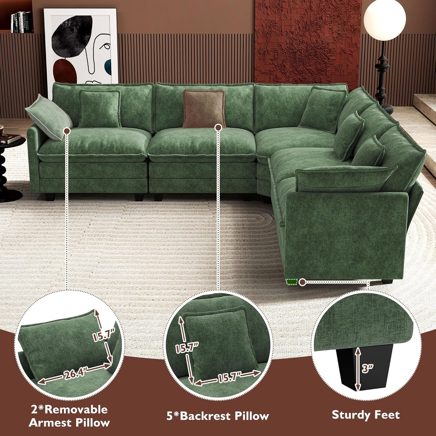 Ihanherry 146 In. U-Shaped Modern Sofa Modular Sectional Cloud Couch With 2 Ottoman