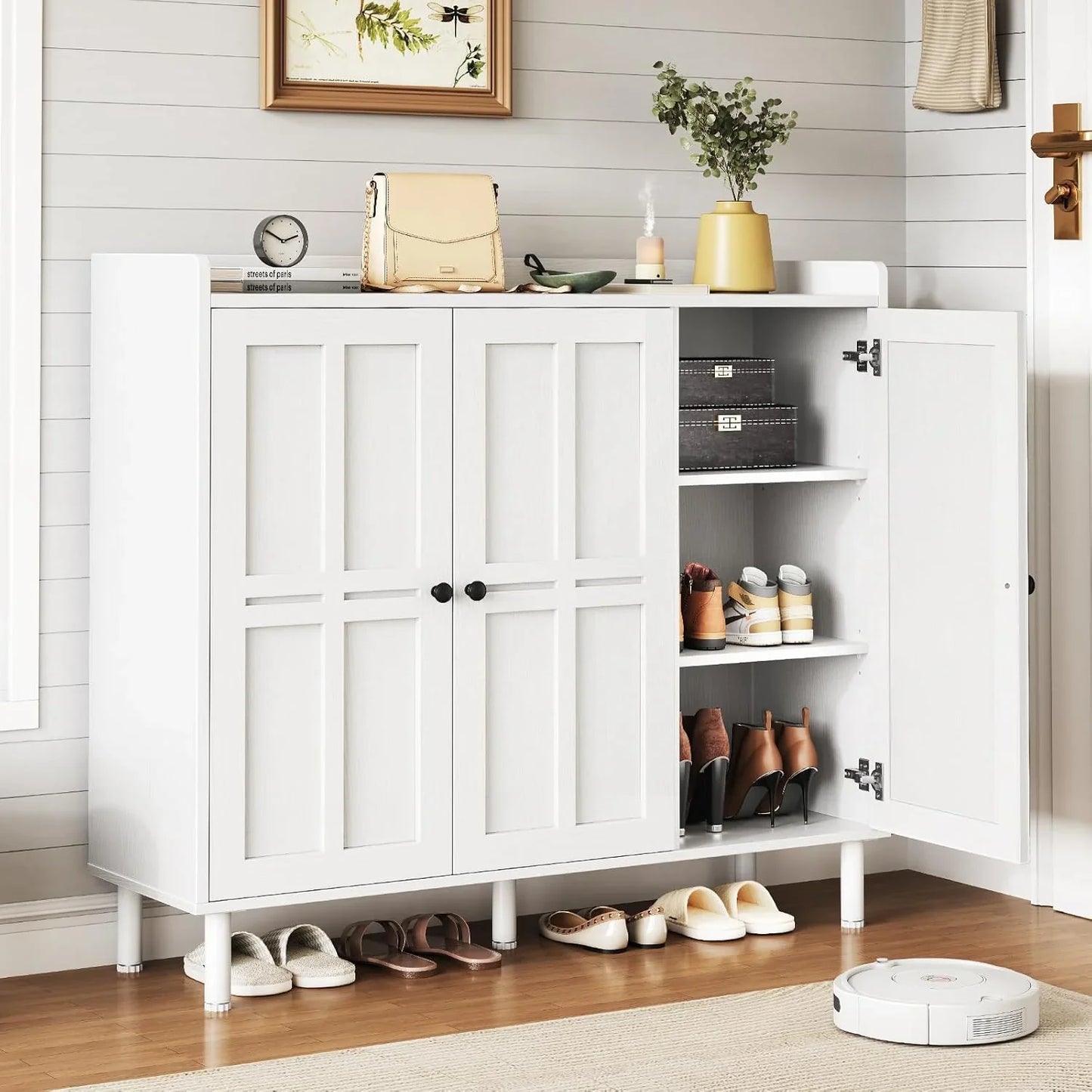 Onbrill Shoe Cabinet With 3 Doors And Adjustable Shelves, 30 Pairs Shoe Storage Cabinet