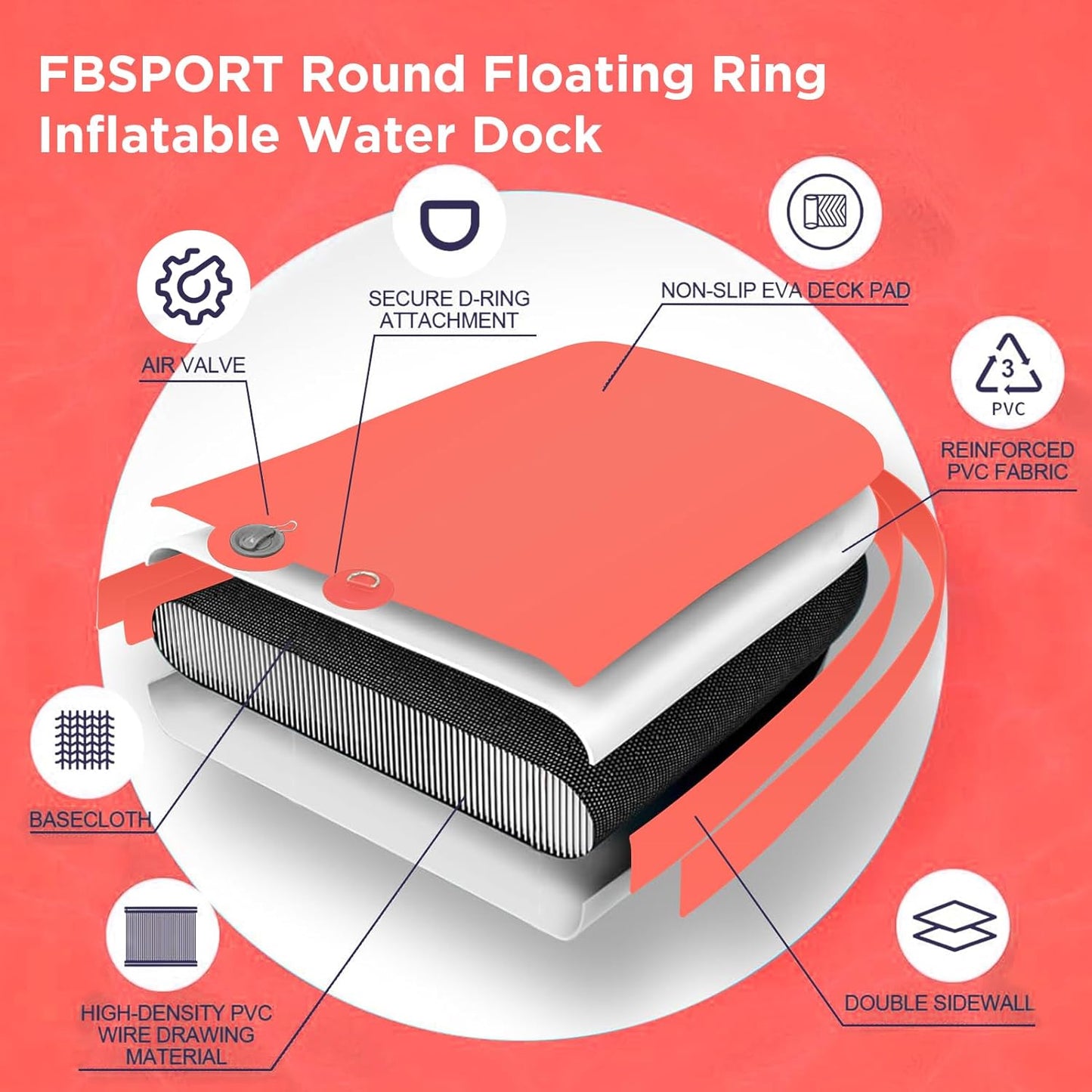 Inflatable Dock Floating Platform 8 Ft. Inflatable Water Hammock Floating Deck For Lake With Cupholder Round Floating Ring Float Ring Pool Float