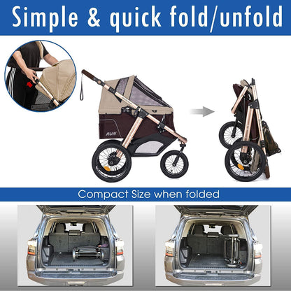 Jogging Sports Stroller With Comfort Rubber Wheels/Zipper-Less Entry/1-Hand Quick Fold/Aluminum Frame For Small/Medium Dogs Cats And Pets, Green Camo