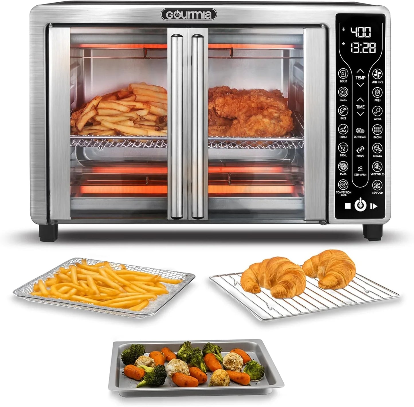 Gourmia French Door Air Fryer 25 Qt. Large Capacity Convection Oven, Fryforce 360 Degree