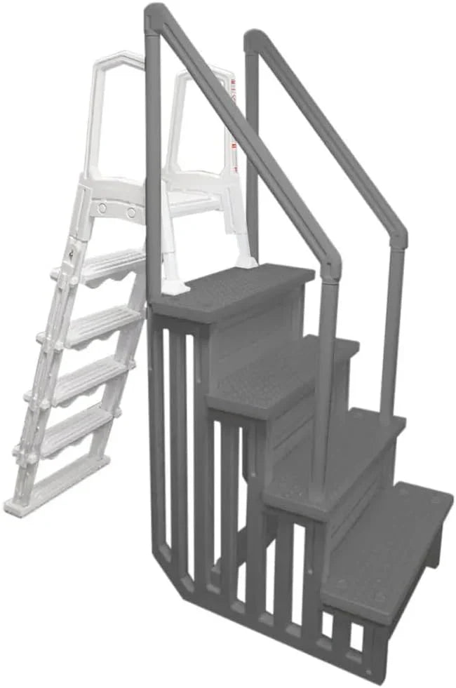 Select Anti-Slip in-Pool Steps, Gray, For Above Ground Swimming Pools, Can Mount To Decks 48 In. To 54 In. H, Safety Stairs Capacity Up To 300 Lbs